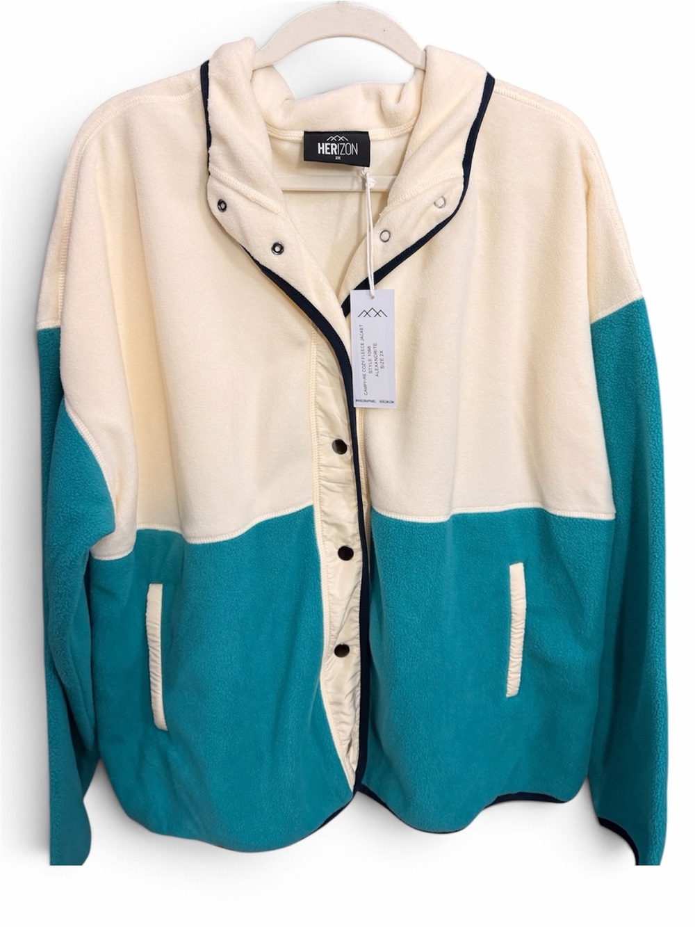 Two-Tone Teddy Jacket in Cream & Teal